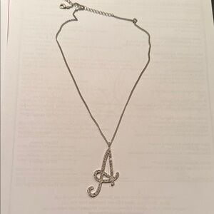 Elegant Silver Initial Necklace Diamond Stud Necklace - Cursive Letter "A"